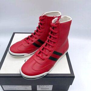 NIB Gucci Kids leather high-top with Web  Boots SIze 30 in red